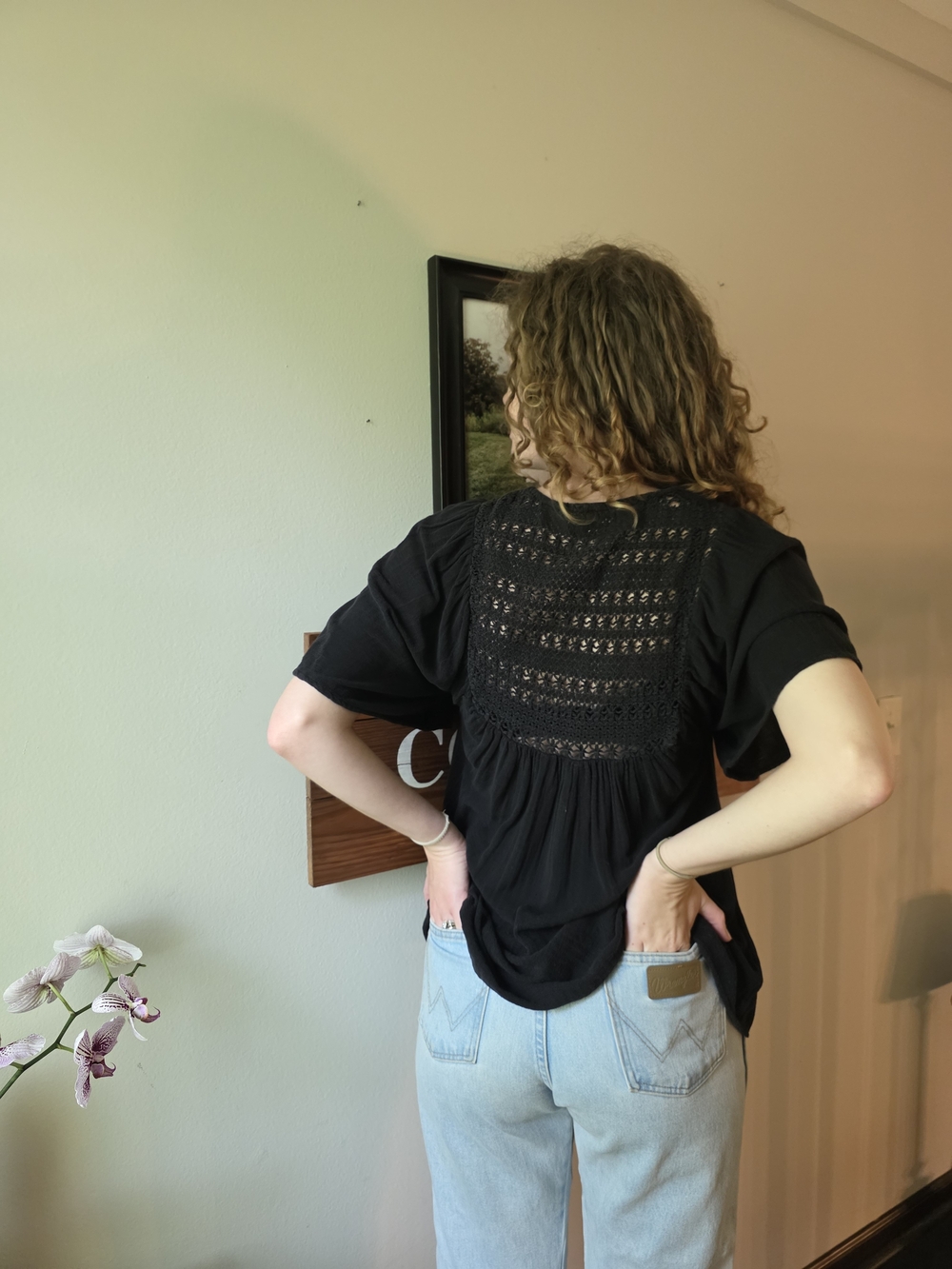 Billabong Black Short Sleeve Top with Crochet Back